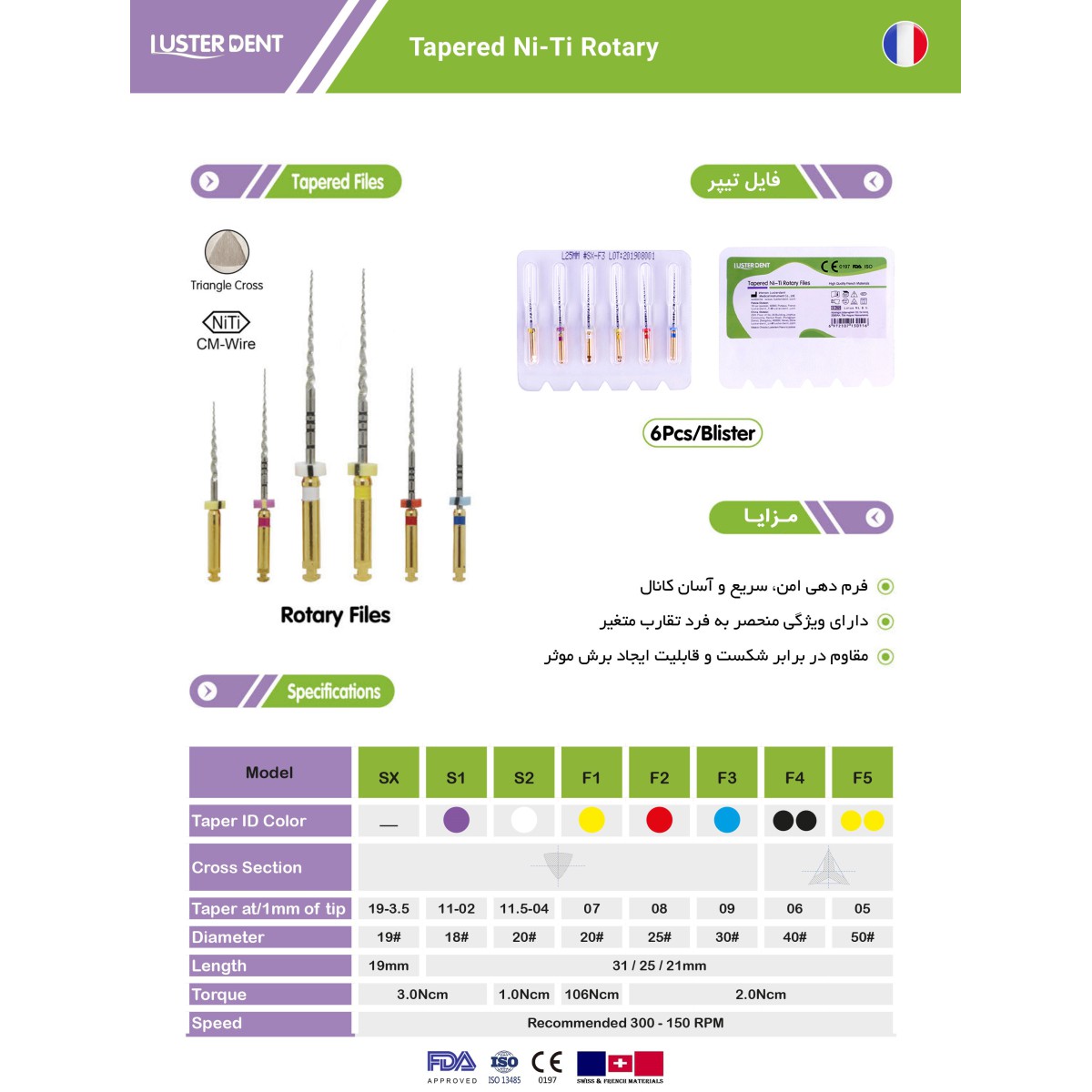فایل روتاری Tapered Ni-Ti Rotary Files - تجهیزات دندانپزشکی تهران دنت - فایل روتاری برند لاستردنت - خرید و قیمت فایل روتاری لاستردنت
