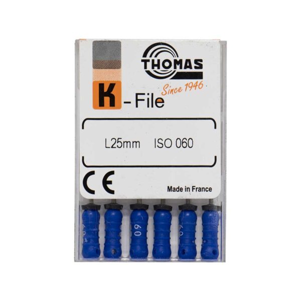 خرید و قیمت K فایل طول 25 Thomas - فایل دستی THOMAS - فروش لوازم مطب دندانپزشکی - تهران دنت - وسایل دندانپزشکی - K فایل طول 25 برند توماس